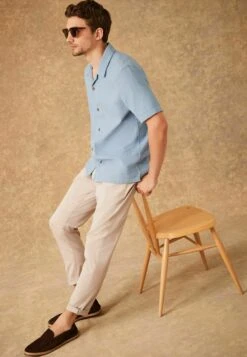 Next Textured Short SleeveWith Revere Collar Standard - Camisa - Blue -Boss Ventas 13763e190d8647668faa00e0334d4fa9