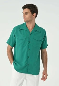 Lapel Collar Short Sleeve- Camisa - Green -Boss Ventas 1586bf834b014257aae670a16590e177
