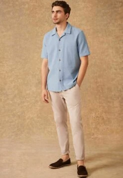 Next Textured Short SleeveWith Revere Collar Standard - Camisa - Blue