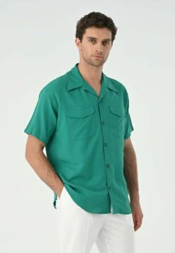 Lapel Collar Short Sleeve- Camisa - Green