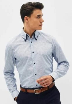Next Double Collar Trimmed Regular Fit Single Cuff - Camisa - Blue White Geometric Print