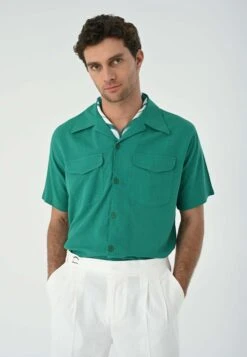 Lapel Collar Short Sleeve- Camisa - Green -Boss Ventas ab7c576ecf72424880225a7d4e1a5095